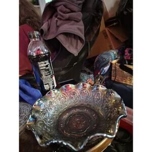 Vintage FENTON Bowl Persian Medallion Amethyst Iridescent Carnival Ruffled Edge